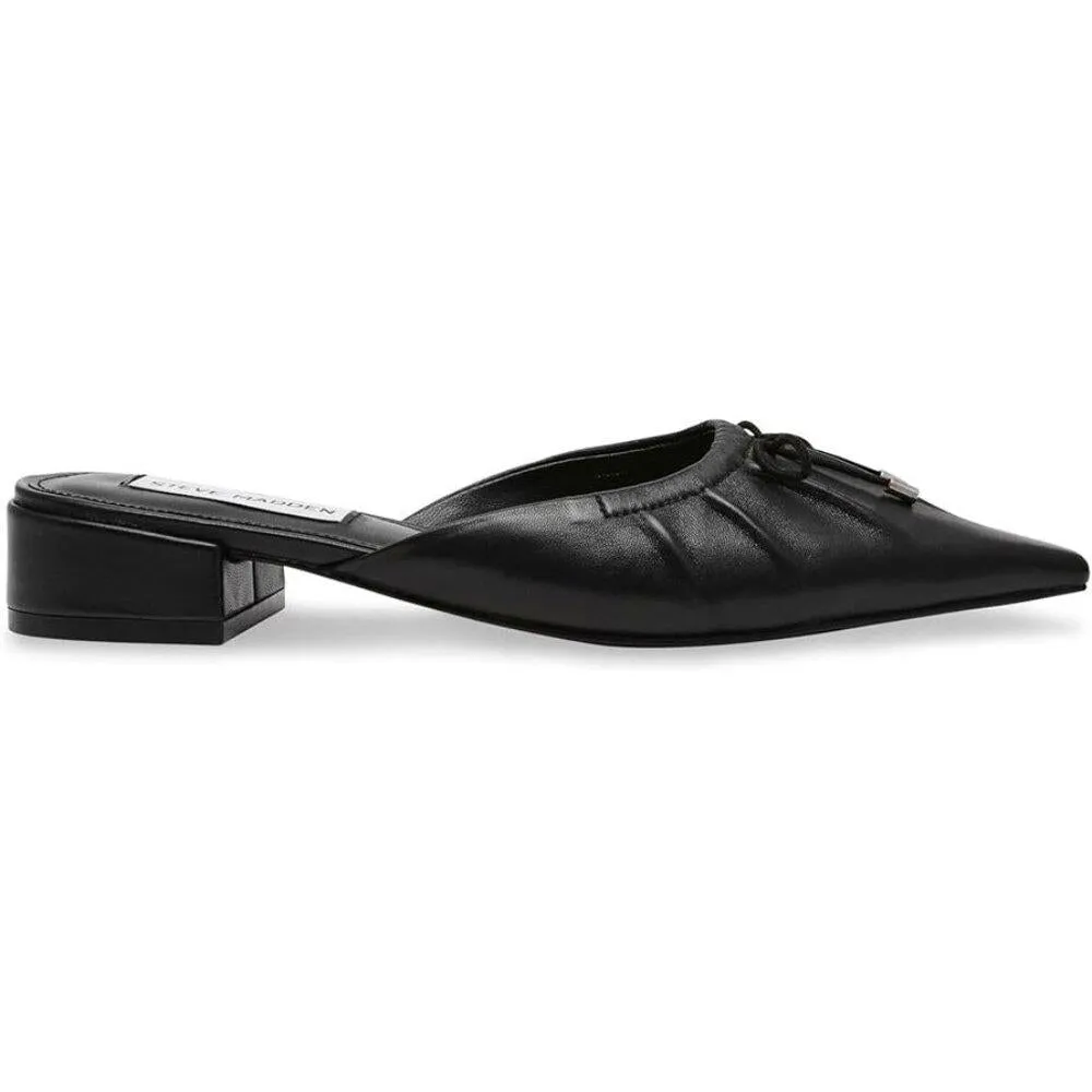 Lorrin Black Leather Bow Slip On Flats