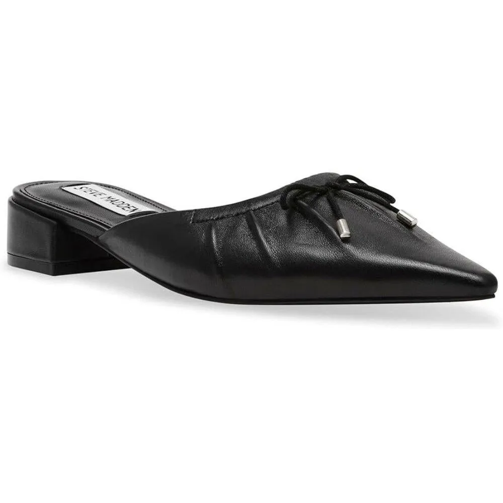 Lorrin Black Leather Bow Slip On Flats
