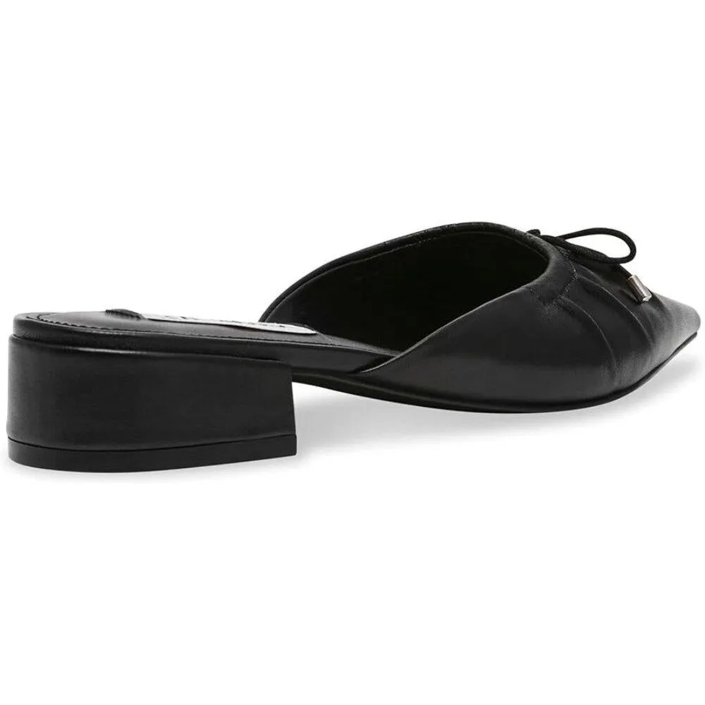 Lorrin Black Leather Bow Slip On Flats