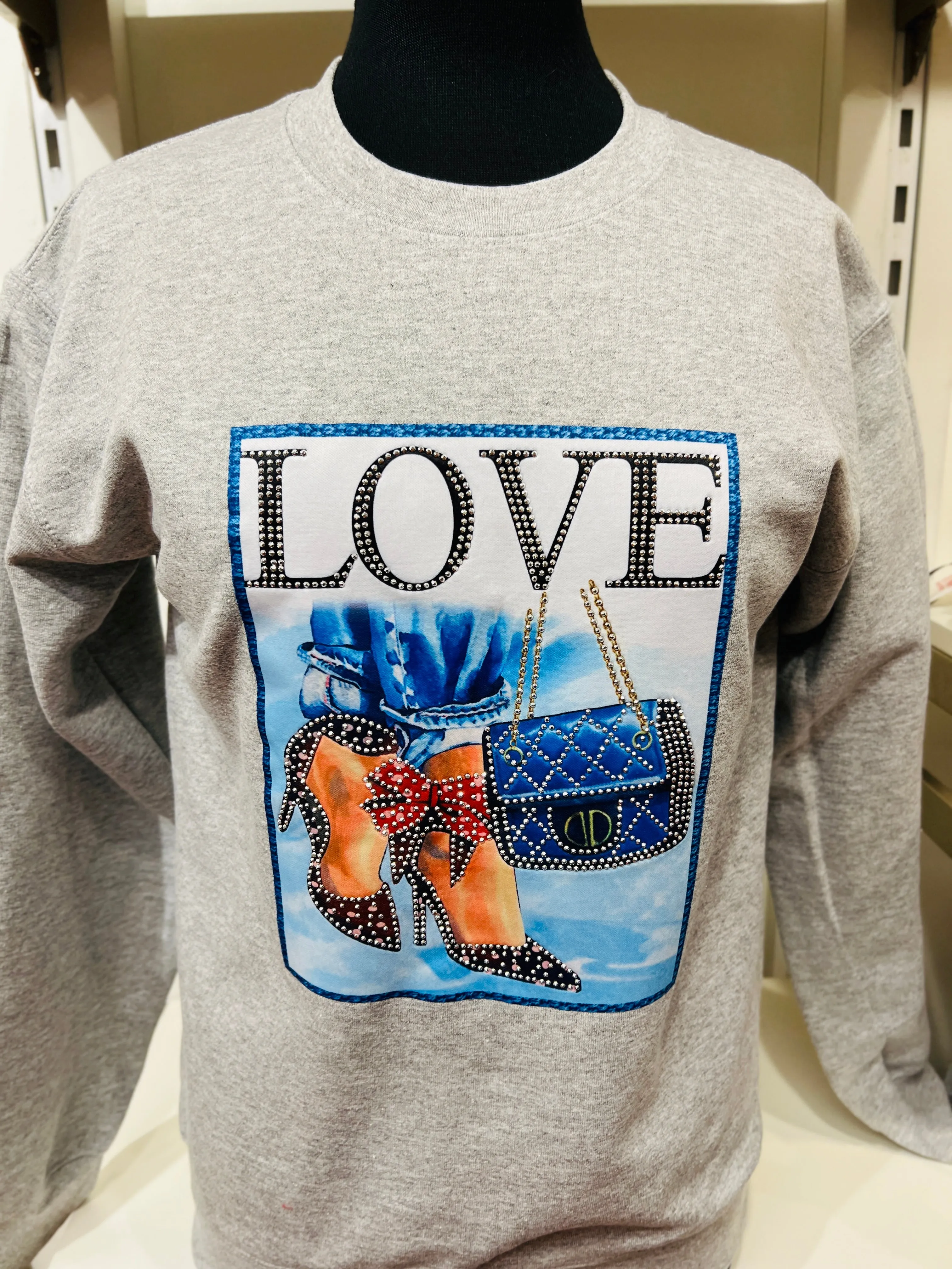 “Love Heels” Embellished Sweatshirt
