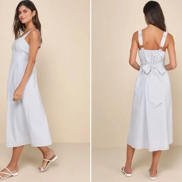 LULU's Casual Striped Chic Modern Minimalistic Button Down Midi Dress NWOT