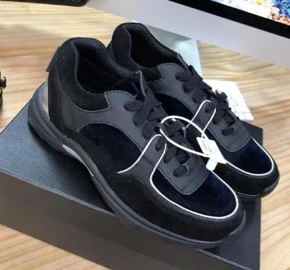 Luxury Fashion shoes Black Grey True leather Suede Calfskin Low Lace Up Sneaker Runners Trainers