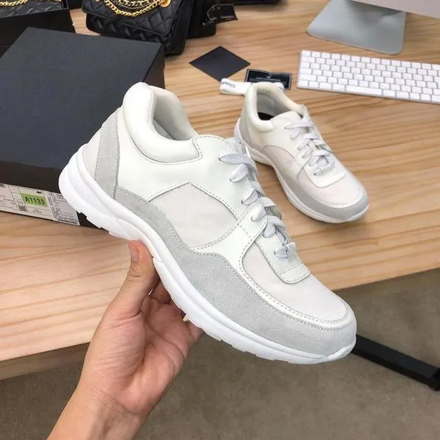 Luxury Fashion shoes Black Grey True leather Suede Calfskin Low Lace Up Sneaker Runners Trainers
