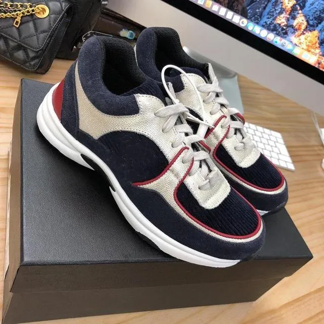 Luxury Fashion shoes Black Grey True leather Suede Calfskin Low Lace Up Sneaker Runners Trainers