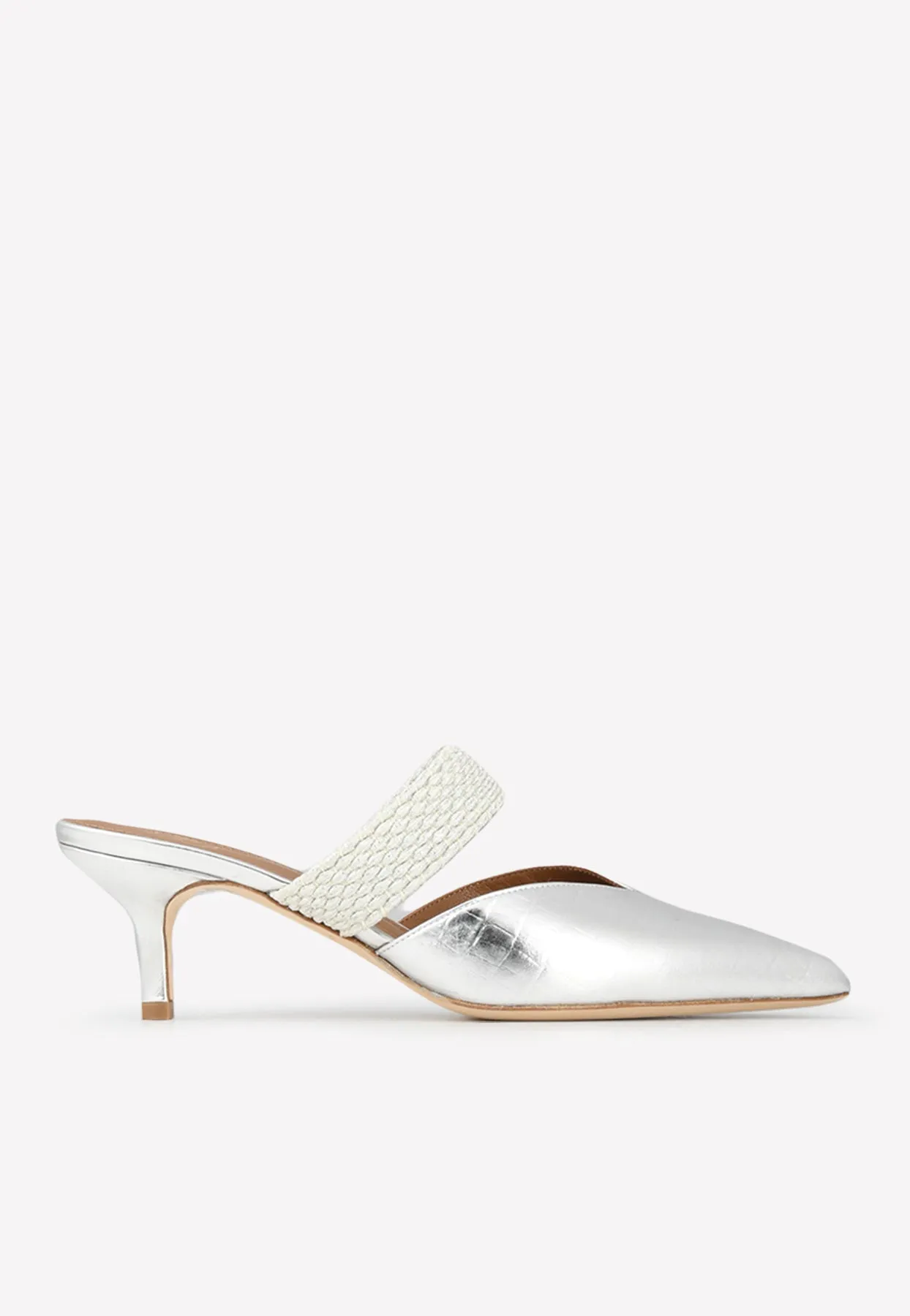 Maisie 45 Metallic Mules in Croc-Embossed Leather
