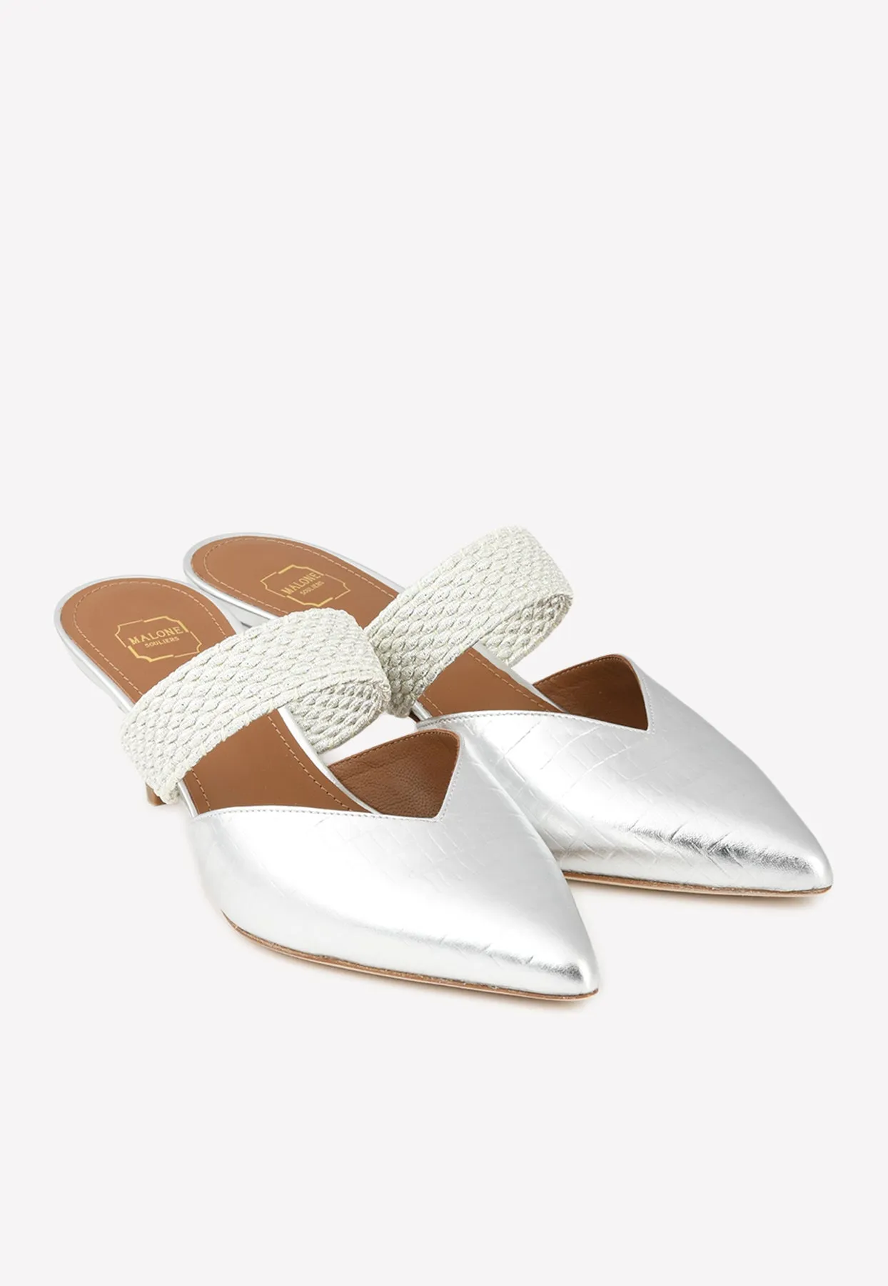 Maisie 45 Metallic Mules in Croc-Embossed Leather