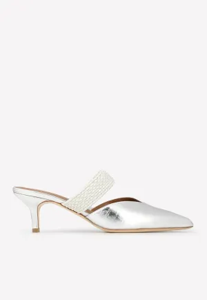 Maisie 45 Metallic Mules in Croc-Embossed Leather