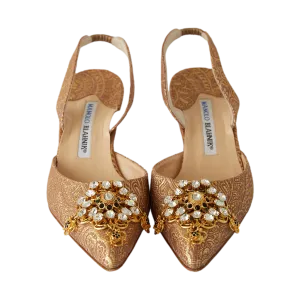 Manolo Blahnik Gold Rhinestone Kitten Heels