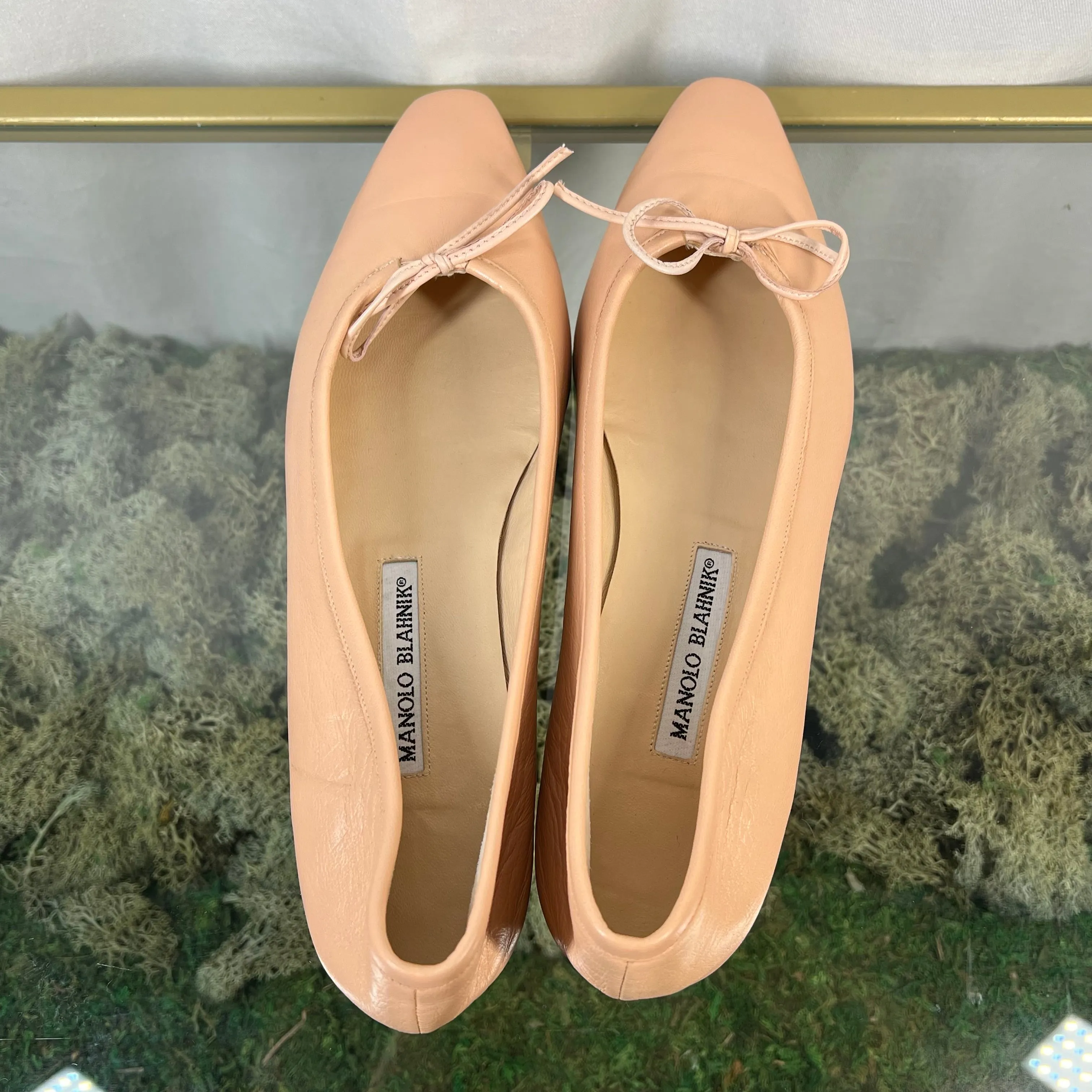 MANOLO BLAHNIK Pink Veralli Leather Bow Ballerina Flats SZ41.5(11.5US) DIA290