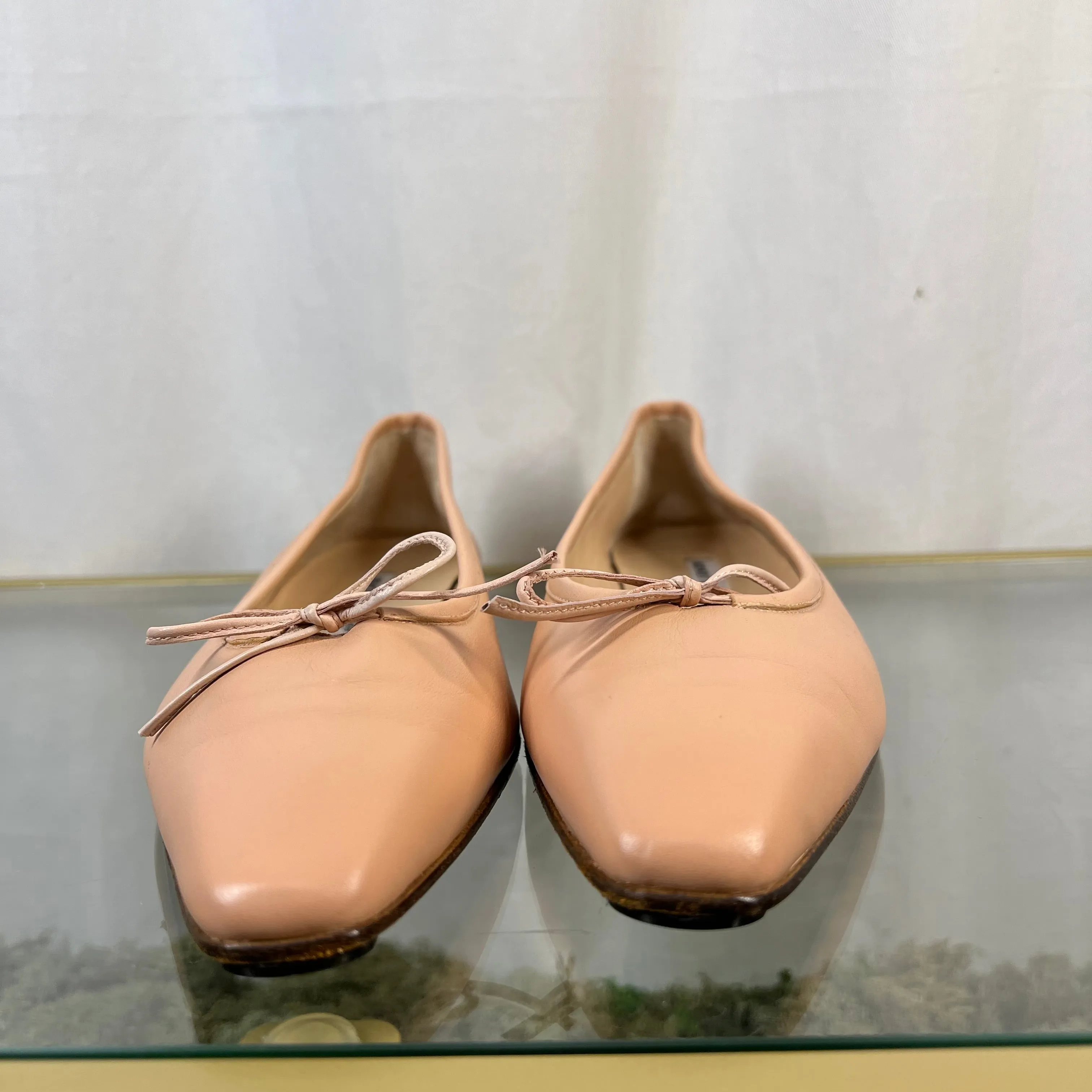 MANOLO BLAHNIK Pink Veralli Leather Bow Ballerina Flats SZ41.5(11.5US) DIA290