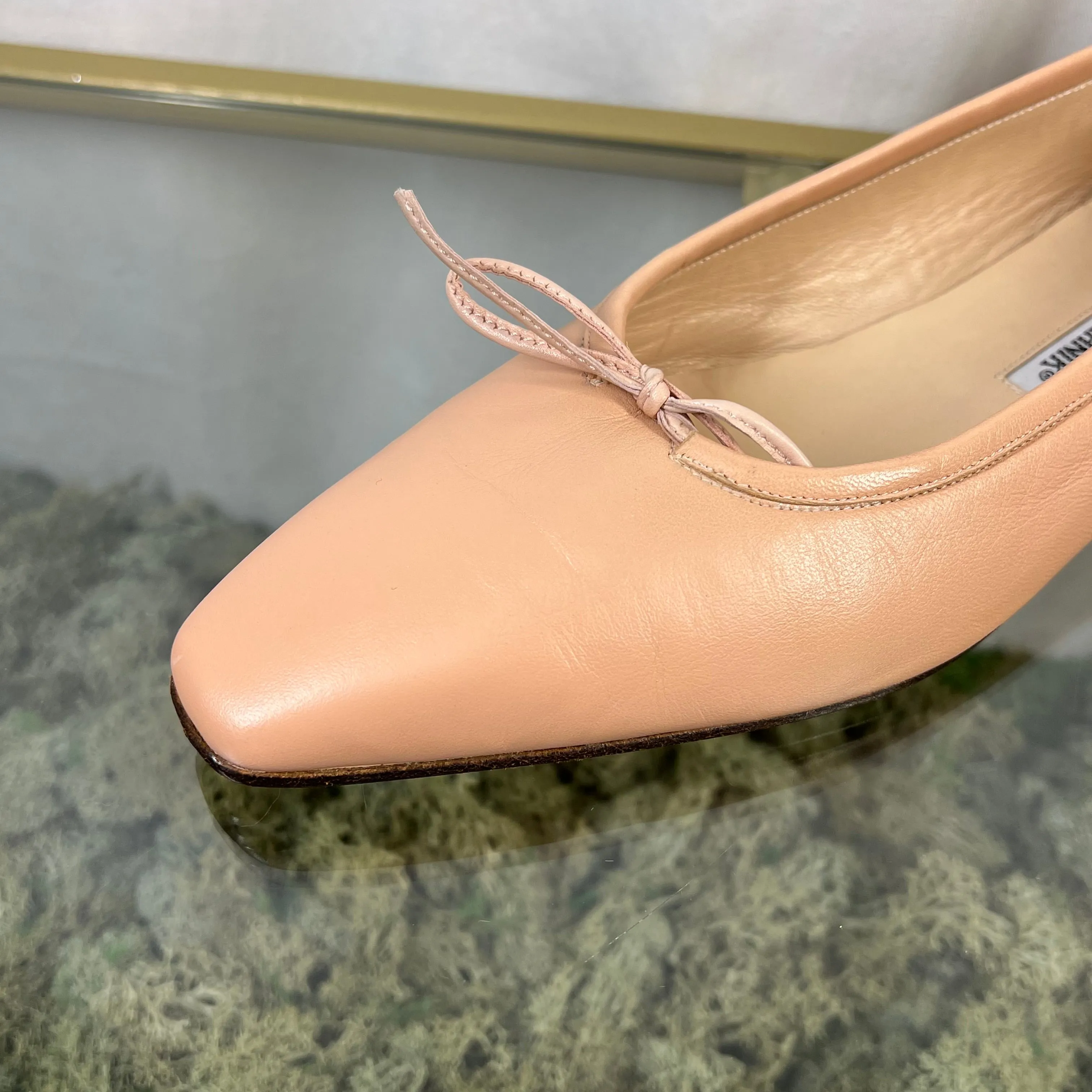 MANOLO BLAHNIK Pink Veralli Leather Bow Ballerina Flats SZ41.5(11.5US) DIA290