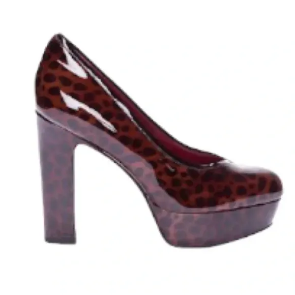Marc By Marc Jacobs Brown Patent Leopard Print Platform Pumps Fancy Feline  6.5