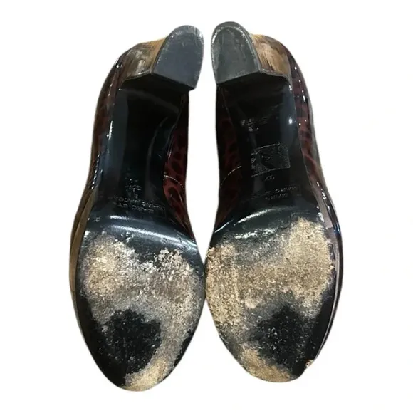Marc By Marc Jacobs Brown Patent Leopard Print Platform Pumps Fancy Feline  6.5