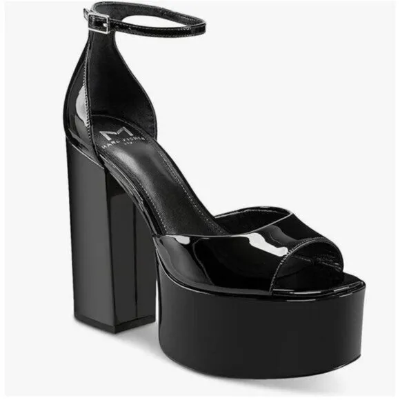 Marc Fisher Black Patent Leather Platform Heels Sz 7.5 NEW