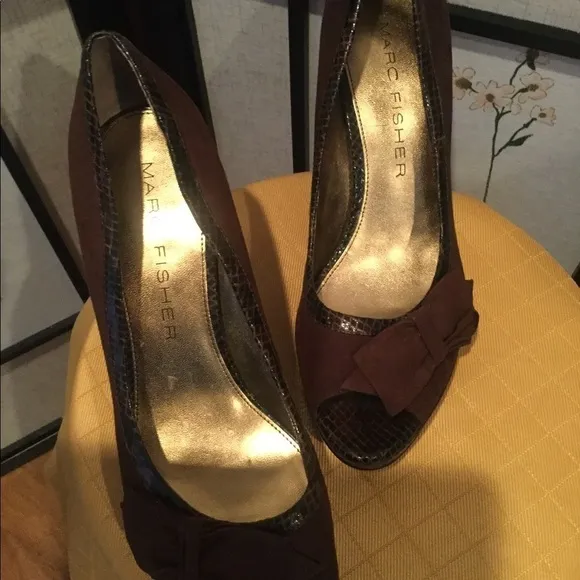 Marc Fisher Faux Suede Heels with Faux Snake Skin Trim