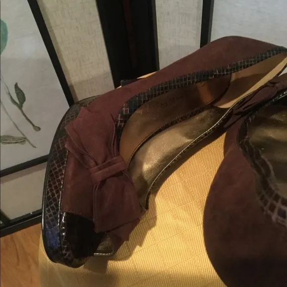 Marc Fisher Faux Suede Heels with Faux Snake Skin Trim