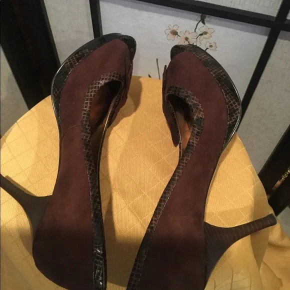 Marc Fisher Faux Suede Heels with Faux Snake Skin Trim