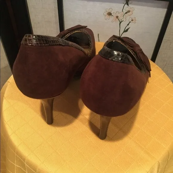Marc Fisher Faux Suede Heels with Faux Snake Skin Trim