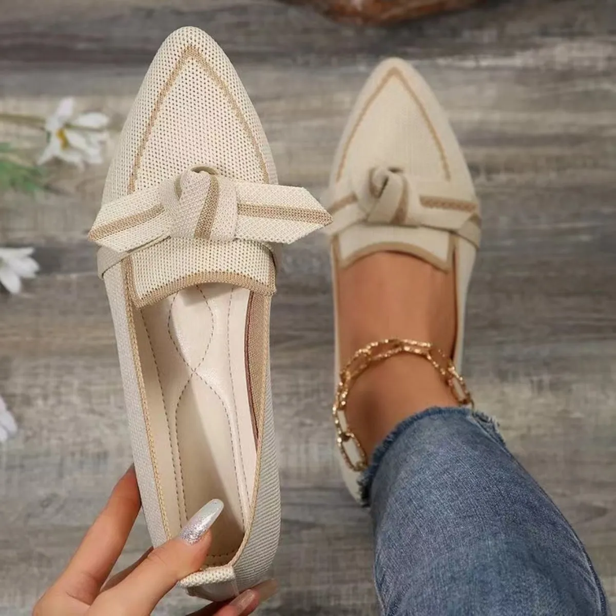 Markie Bow Contrast Trim Point Toe Flats
