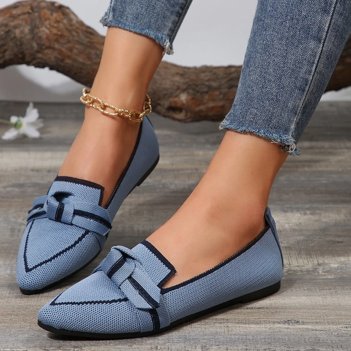 Markie Bow Contrast Trim Point Toe Flats