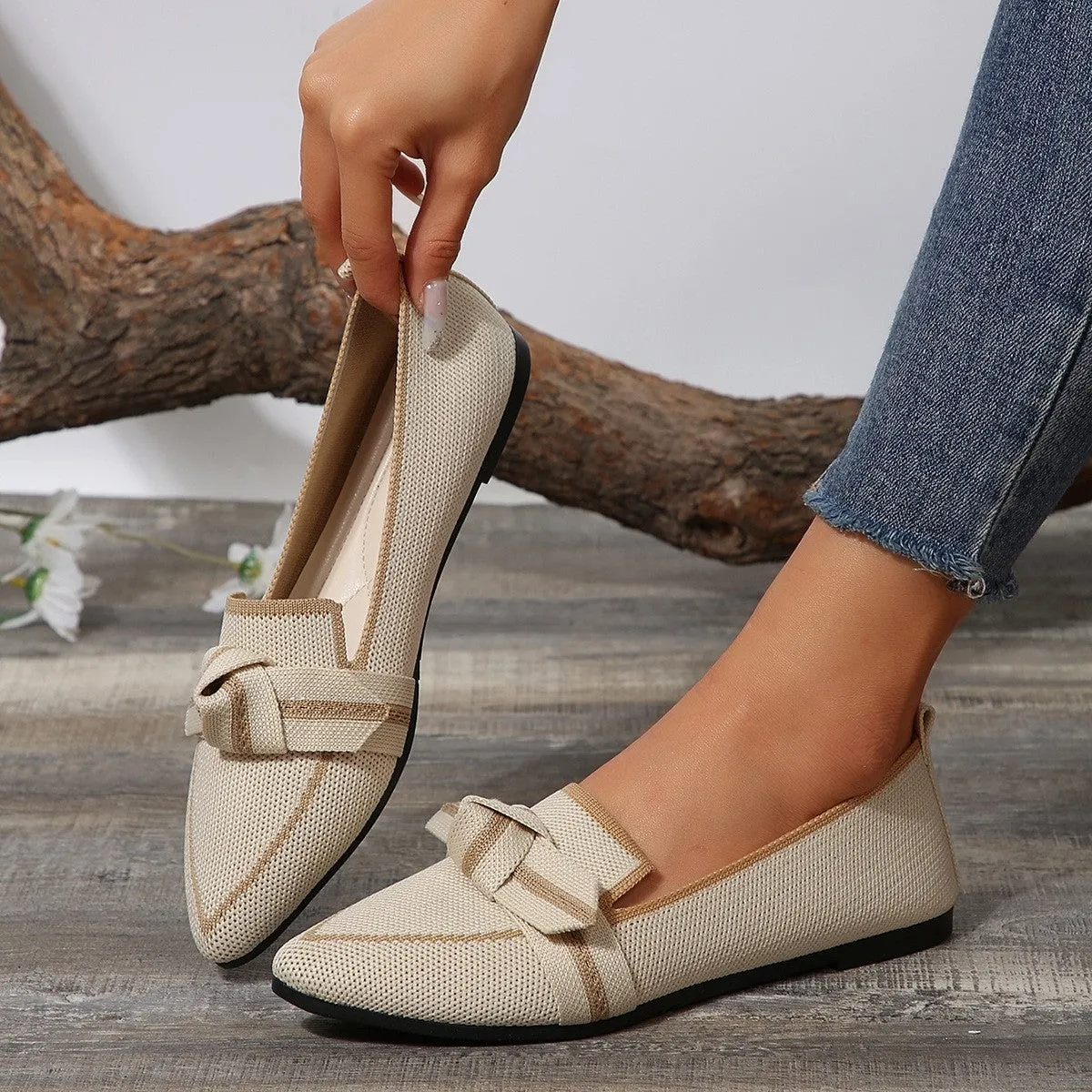 Markie Bow Contrast Trim Point Toe Flats
