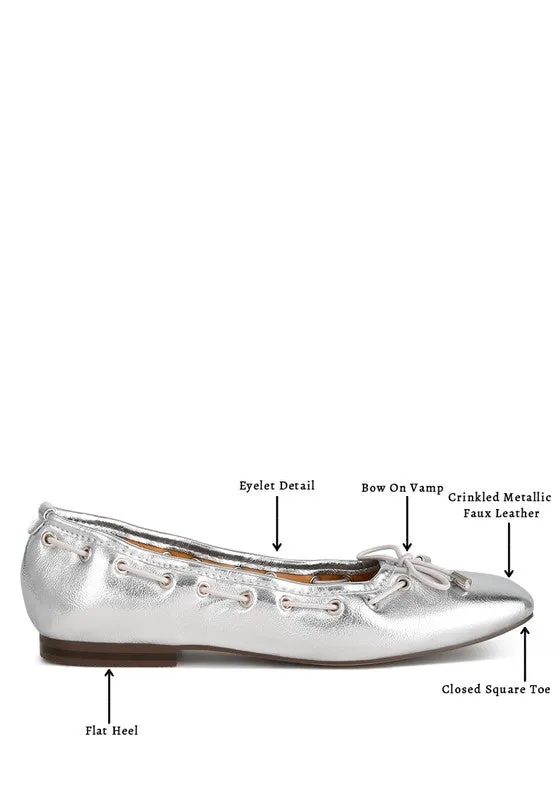 Marlow Metallic Eyelet Detail Bow Ballerinas