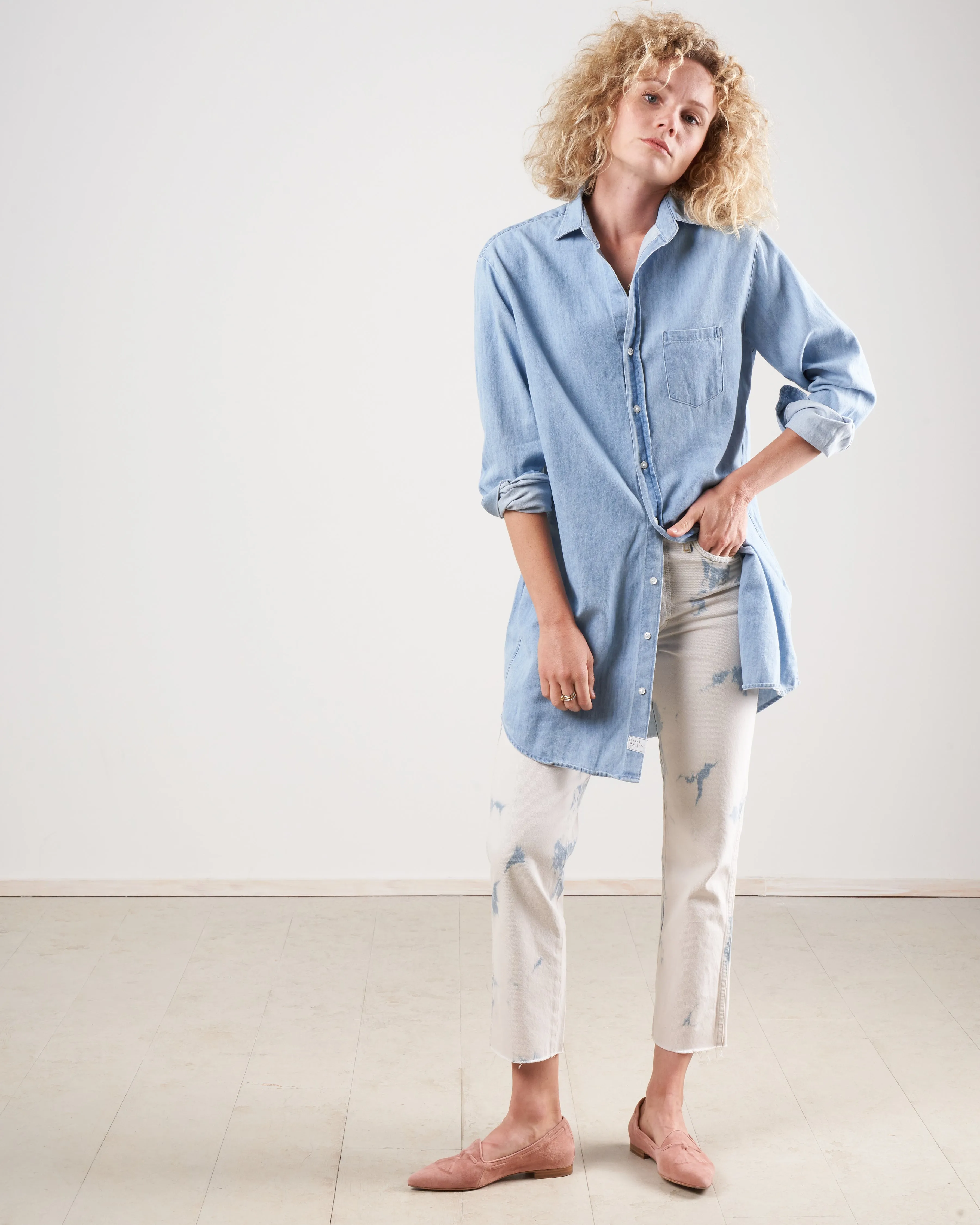mary woven button up dress - classic blue wash