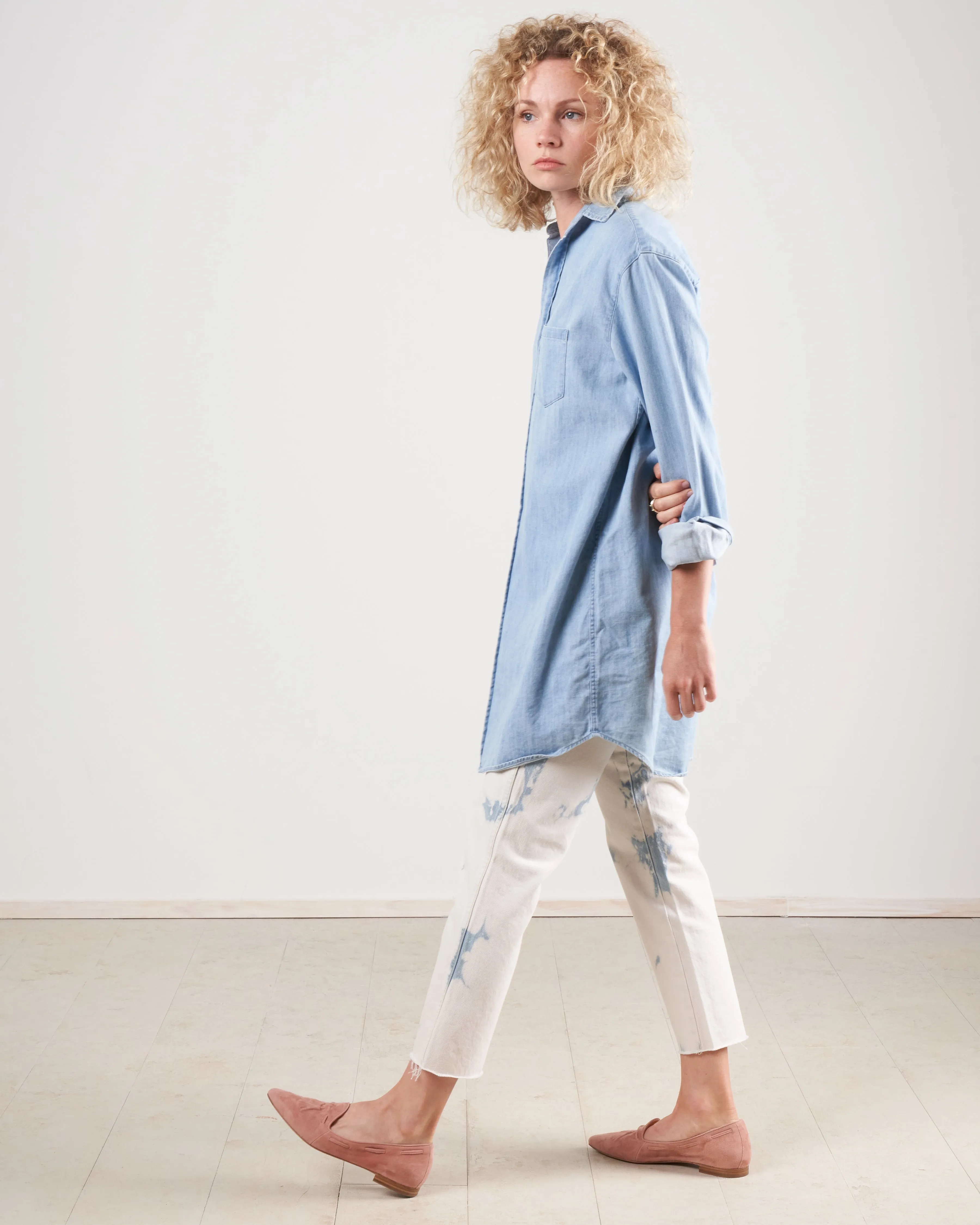 mary woven button up dress - classic blue wash