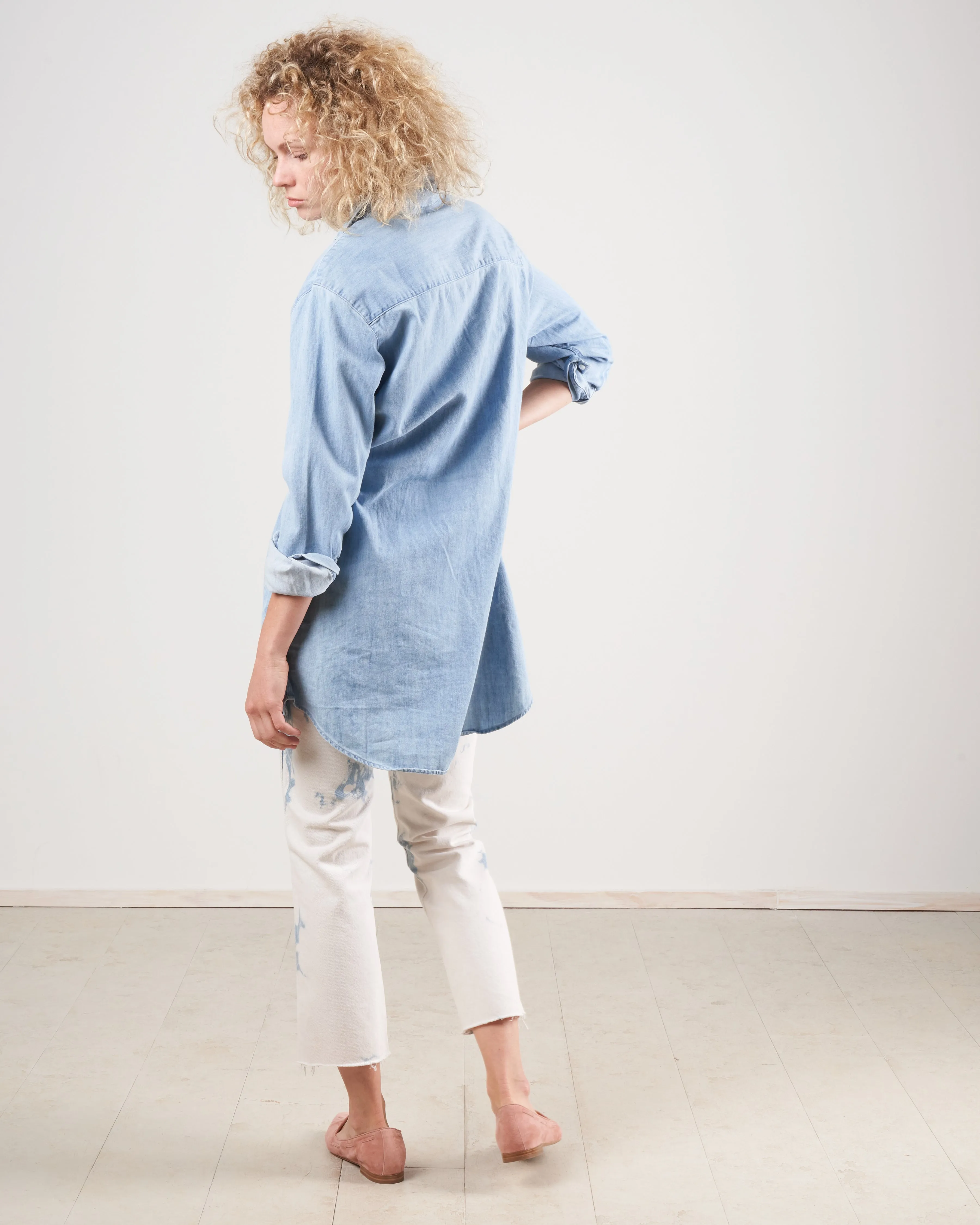 mary woven button up dress - classic blue wash