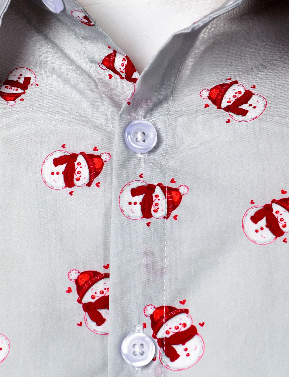 Men's Christmas Snowman Print Casual Button Long Sleeve Shirt