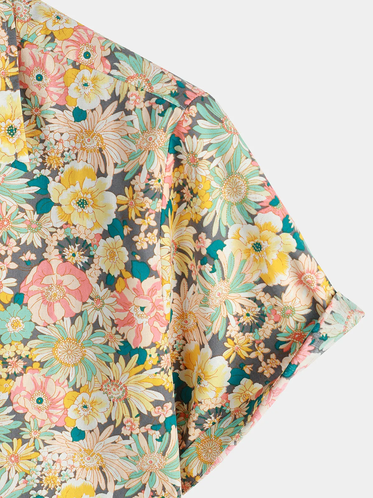 Men's Floral Cotton Casual Button Up Short Sleeve Shirt