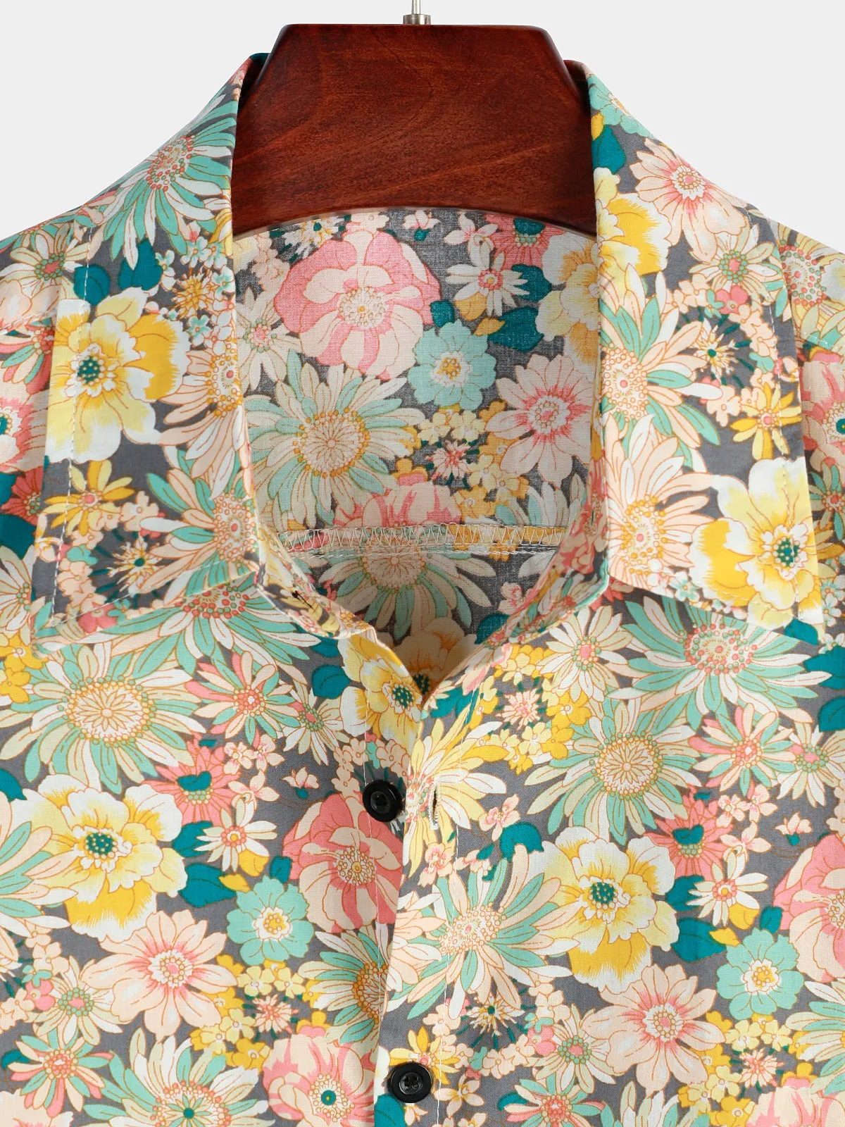 Men's Floral Cotton Casual Button Up Short Sleeve Shirt