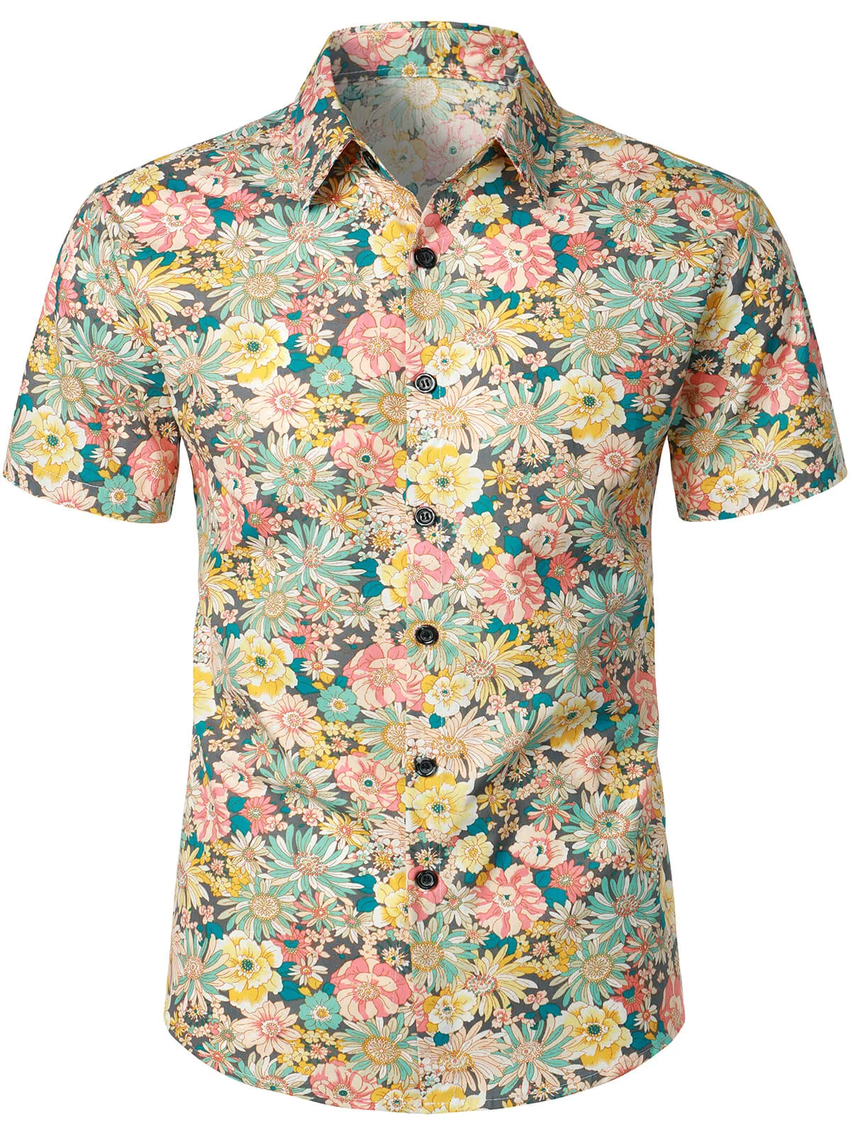Men's Floral Cotton Casual Button Up Short Sleeve Shirt