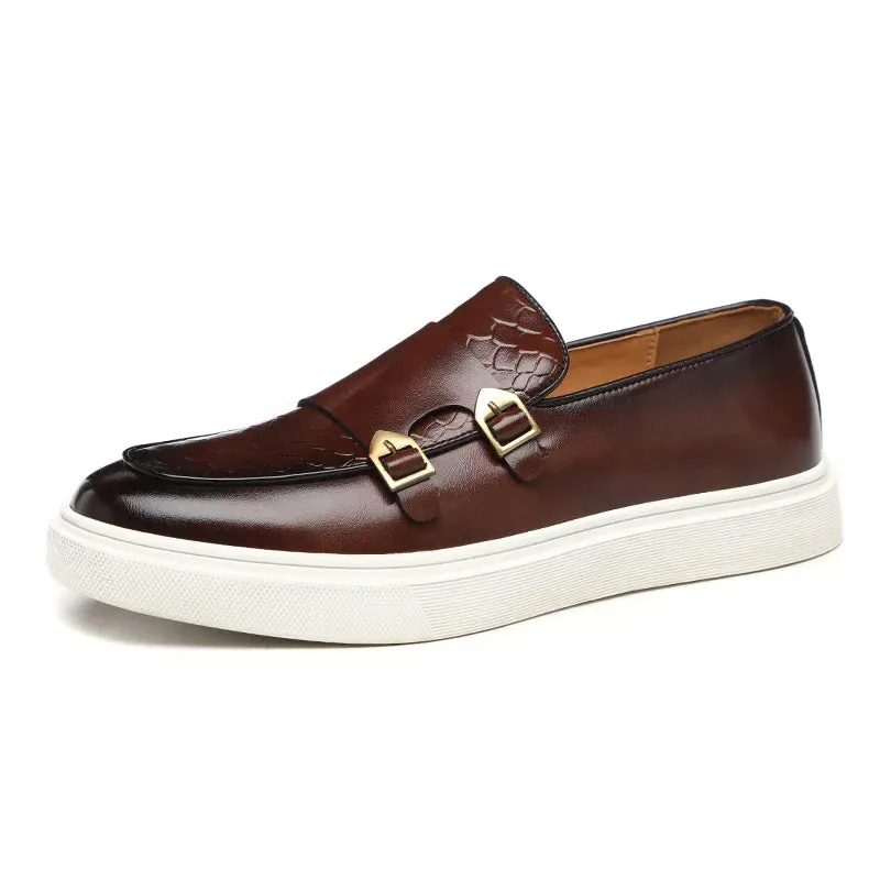 Men's Retro British Style Snakeskin Leather Loafers - Casual Slip-On Flats