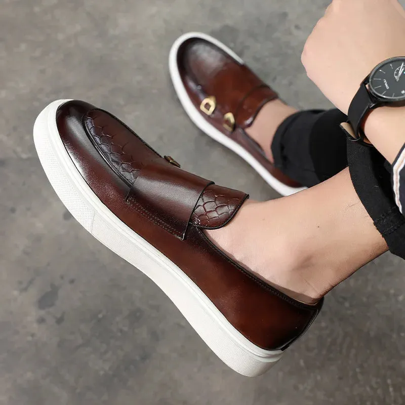 Men's Retro British Style Snakeskin Leather Loafers - Casual Slip-On Flats