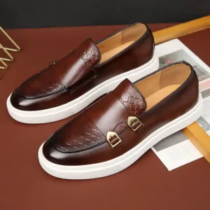 Men's Retro British Style Snakeskin Leather Loafers - Casual Slip-On Flats