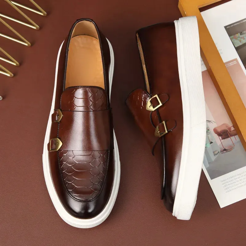 Men's Retro British Style Snakeskin Leather Loafers - Casual Slip-On Flats