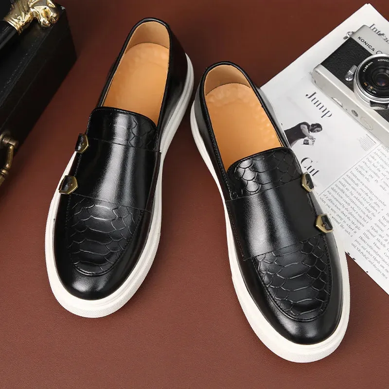 Men's Retro British Style Snakeskin Leather Loafers - Casual Slip-On Flats