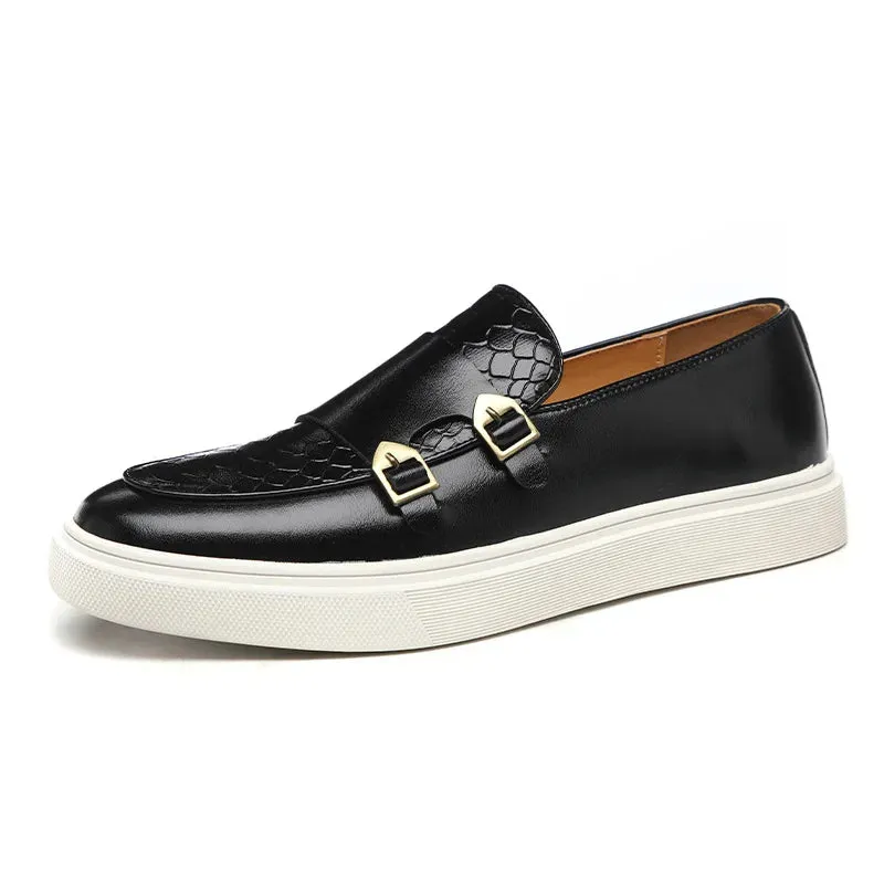 Men's Retro British Style Snakeskin Leather Loafers - Casual Slip-On Flats