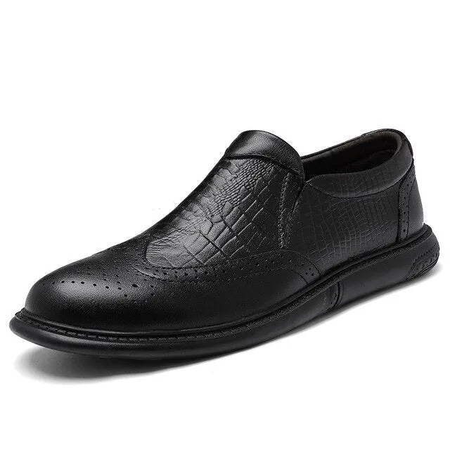 Men's shoes spring and autumn fashion lightweight soft bottom men's shoes crocodile leather breathable large size leather shoes