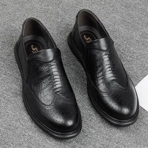 Men's shoes spring and autumn fashion lightweight soft bottom men's shoes crocodile leather breathable large size leather shoes
