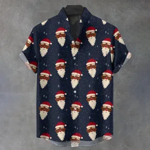 Men's Stand Collar Santa Claus Christmas Printed Short Sleeve Shirt 2410004956