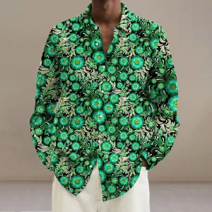 Men's Vintage Floral Art Printed Long Sleeve Shirt