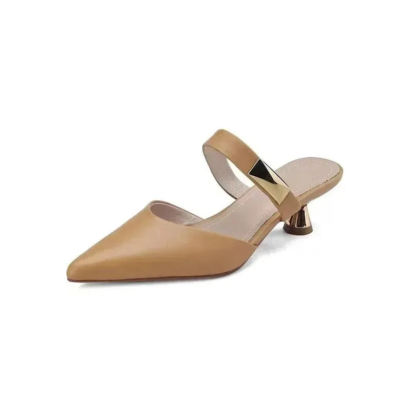 Merendy Ebard pointed toe slip-on minimalism kitten heels Mules
