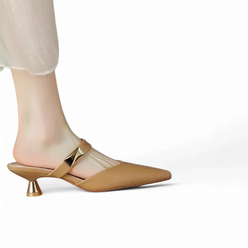 Merendy Ebard pointed toe slip-on minimalism kitten heels Mules