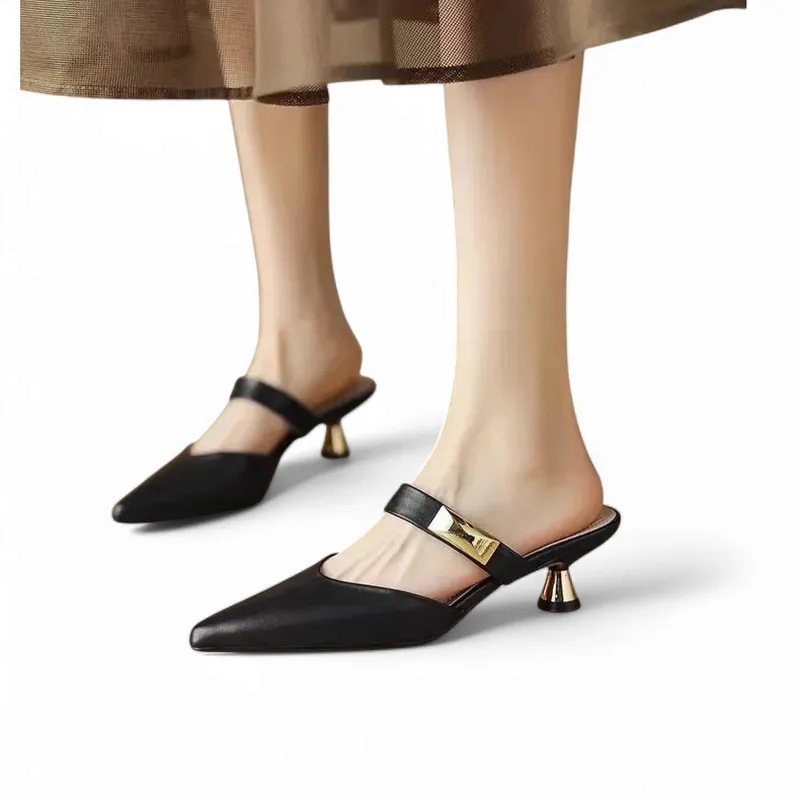 Merendy Ebard pointed toe slip-on minimalism kitten heels Mules