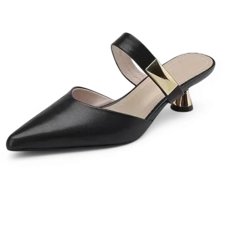 Merendy Ebard pointed toe slip-on minimalism kitten heels Mules