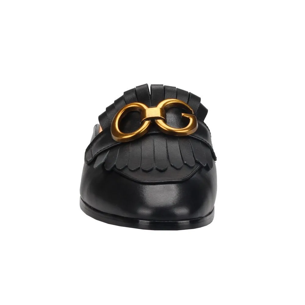 Metal Buckle Black Genuine Leather Loafers Men Slipper