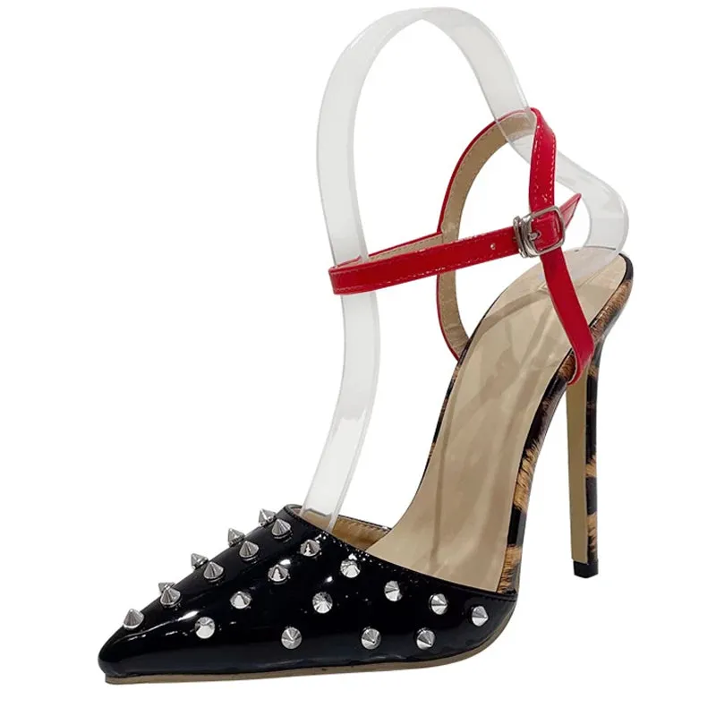 Metal Rivet Pointed Toe Stiletto Sandals Women Pumps