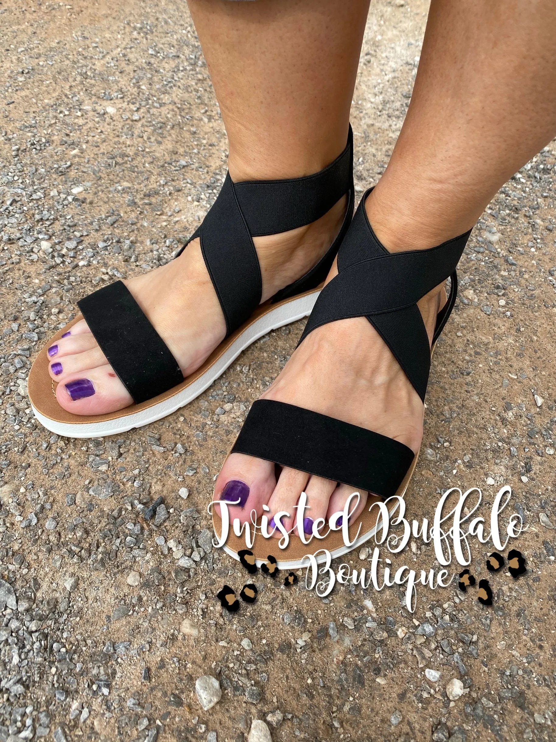 {MISTI} Black Very G/Gypsy Jazz Slip On Stretchy Sandal FINAL SALE!